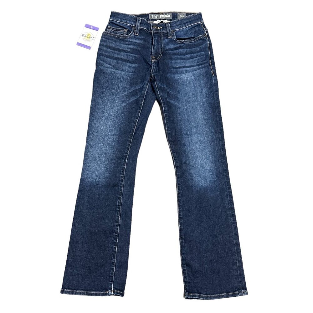 BKE Aiden Mens 27S Bootleg Jeans Dark Wash Denim Whiskered 30" Inseam Mid Rise